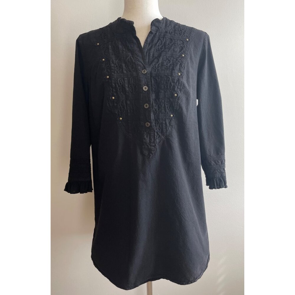 Soft Surroundings Arabella Tunic Shirt Womens M Black 3/4 Sleeve Boho